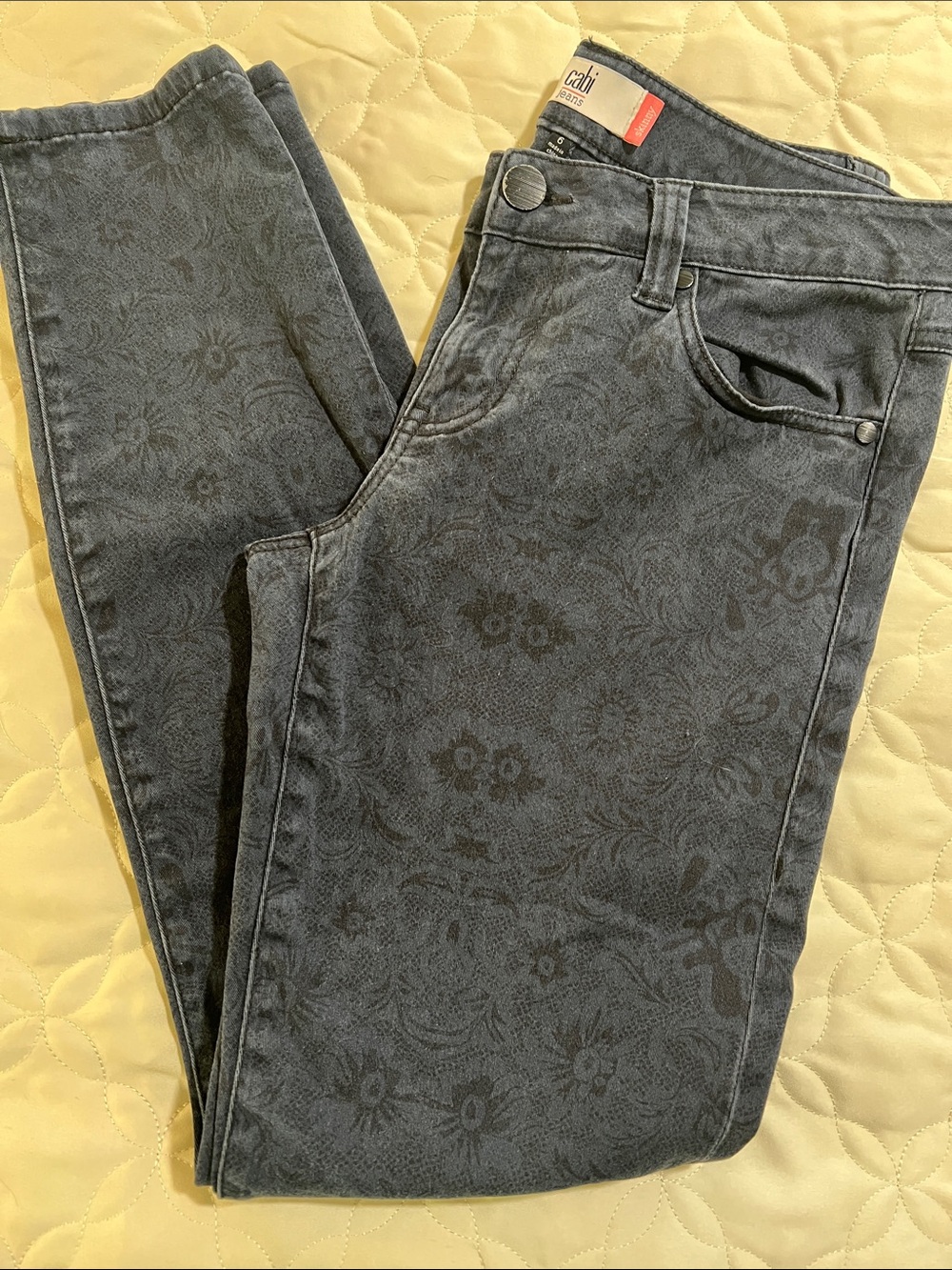 CAbi Dark Navy Floral-Print Skinny Jeans